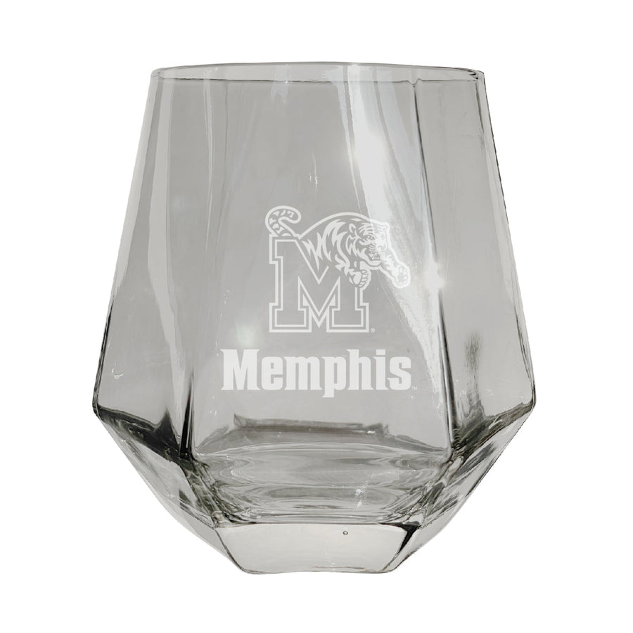 Memphis Tigers Etched Diamond Cut Stemless 10 ounce Wine Glass Clear Image 1