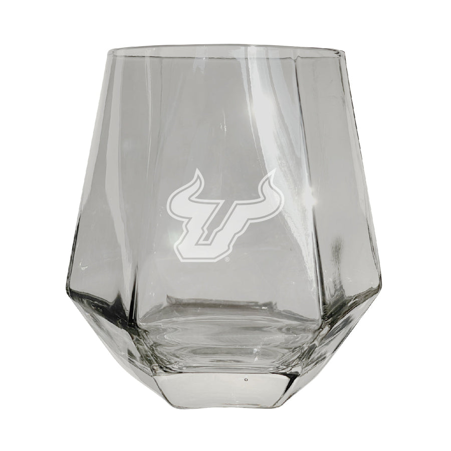 South Florida Bulls Etched Diamond Cut Stemless 10 ounce Wine Glass Clear Image 1