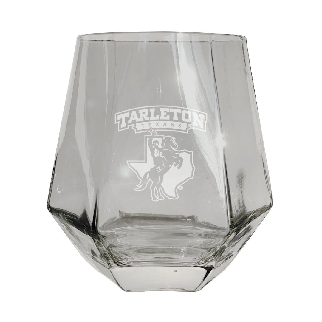 Tarleton State University Etched Diamond Cut Stemless 10 ounce Wine Glass Clear Image 1