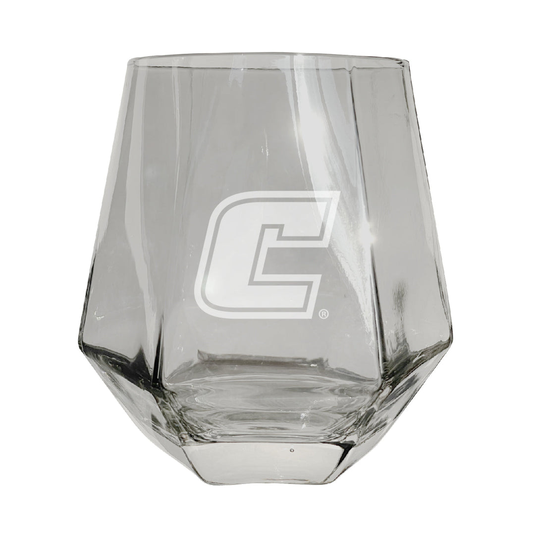University of Tennessee at Chattanooga Etched Diamond Cut Stemless 10 ounce Wine Glass Clear Image 1