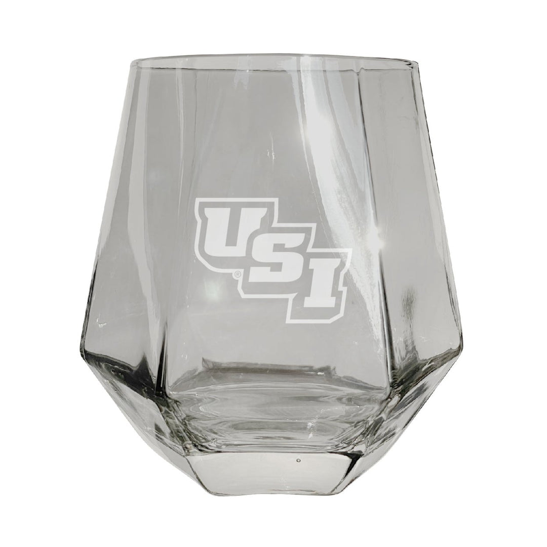 University of Southern Indiana Etched Diamond Cut Stemless 10 ounce Wine Glass Clear Image 1