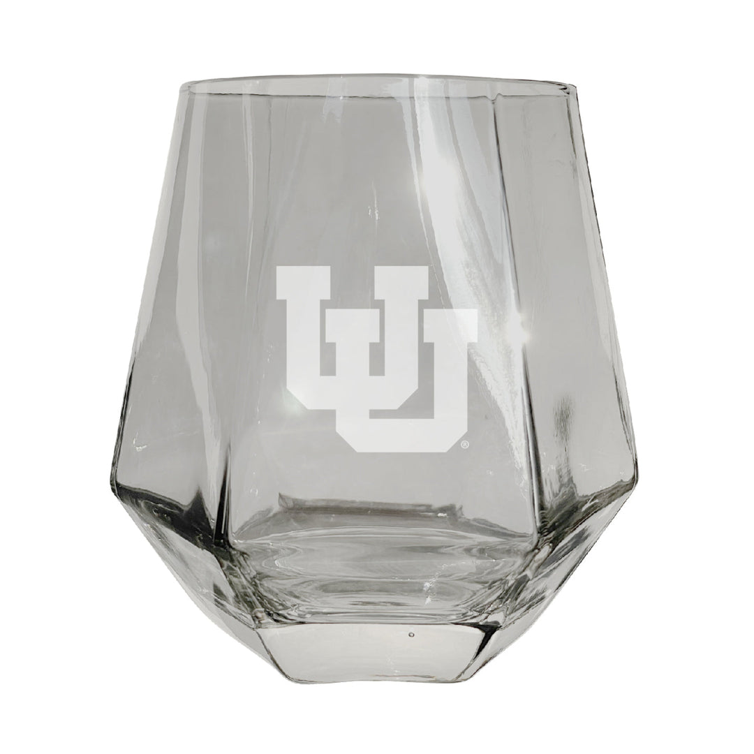 Utah Utes Etched Diamond Cut Stemless 10 ounce Wine Glass Clear Image 1