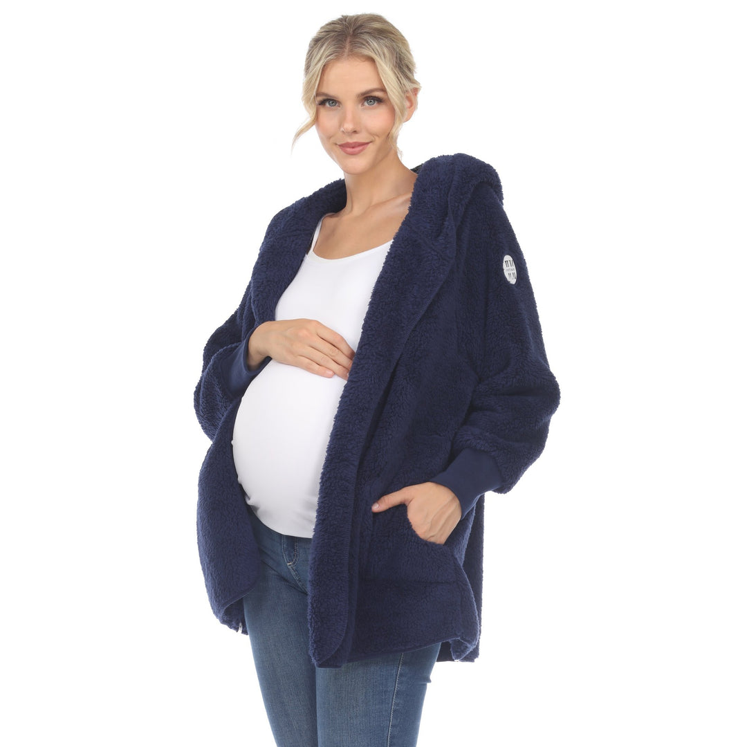 White Mark Womens Maternity Plush Hooded Cardigan with Pockets Size S-4X Image 1