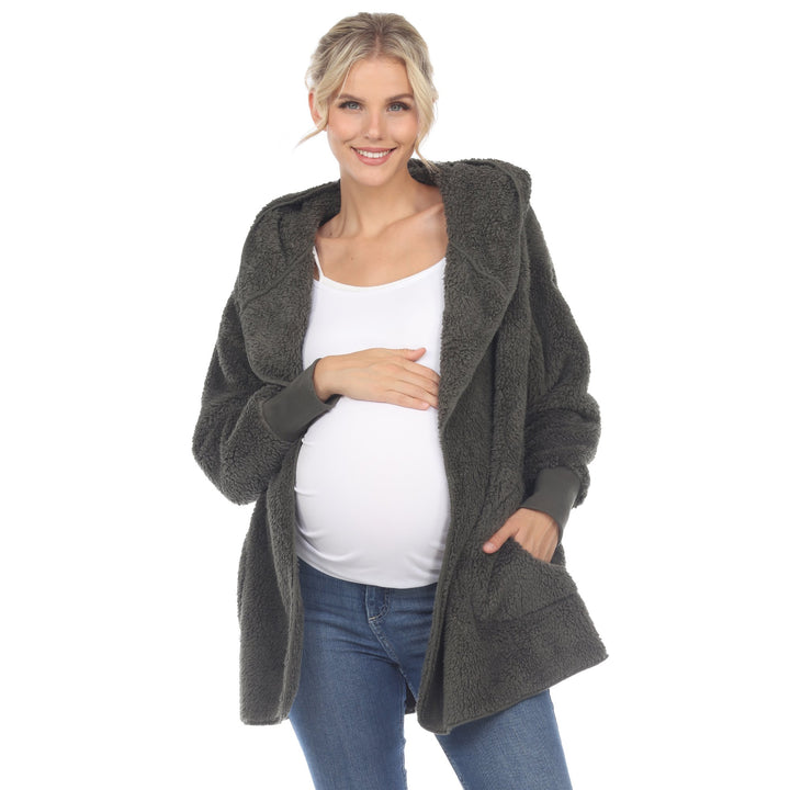 White Mark Womens Maternity Plush Hooded Cardigan with Pockets Size S-4X Image 4