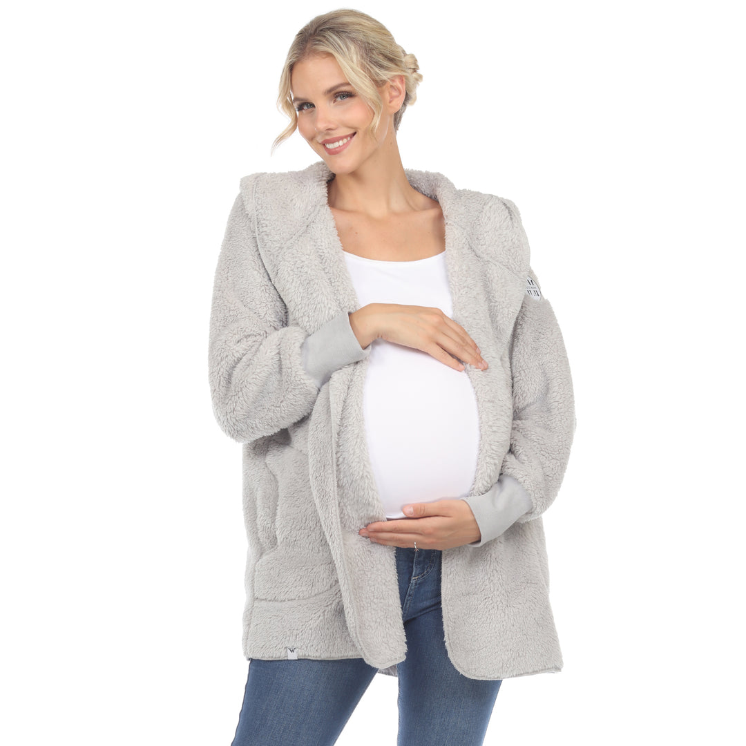 White Mark Womens Maternity Plush Hooded Cardigan with Pockets Image 1