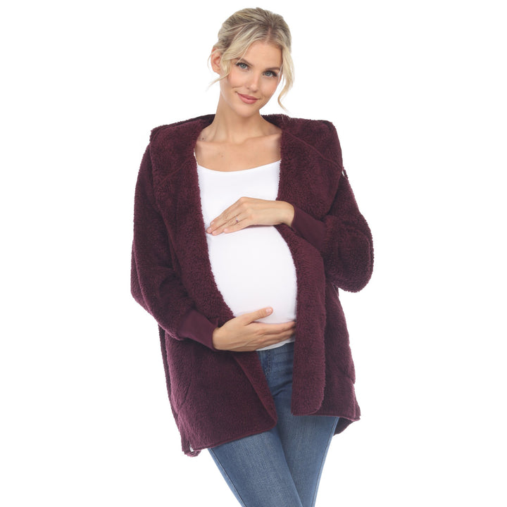 White Mark Womens Maternity Plush Hooded Cardigan with Pockets Size S-4X Image 6