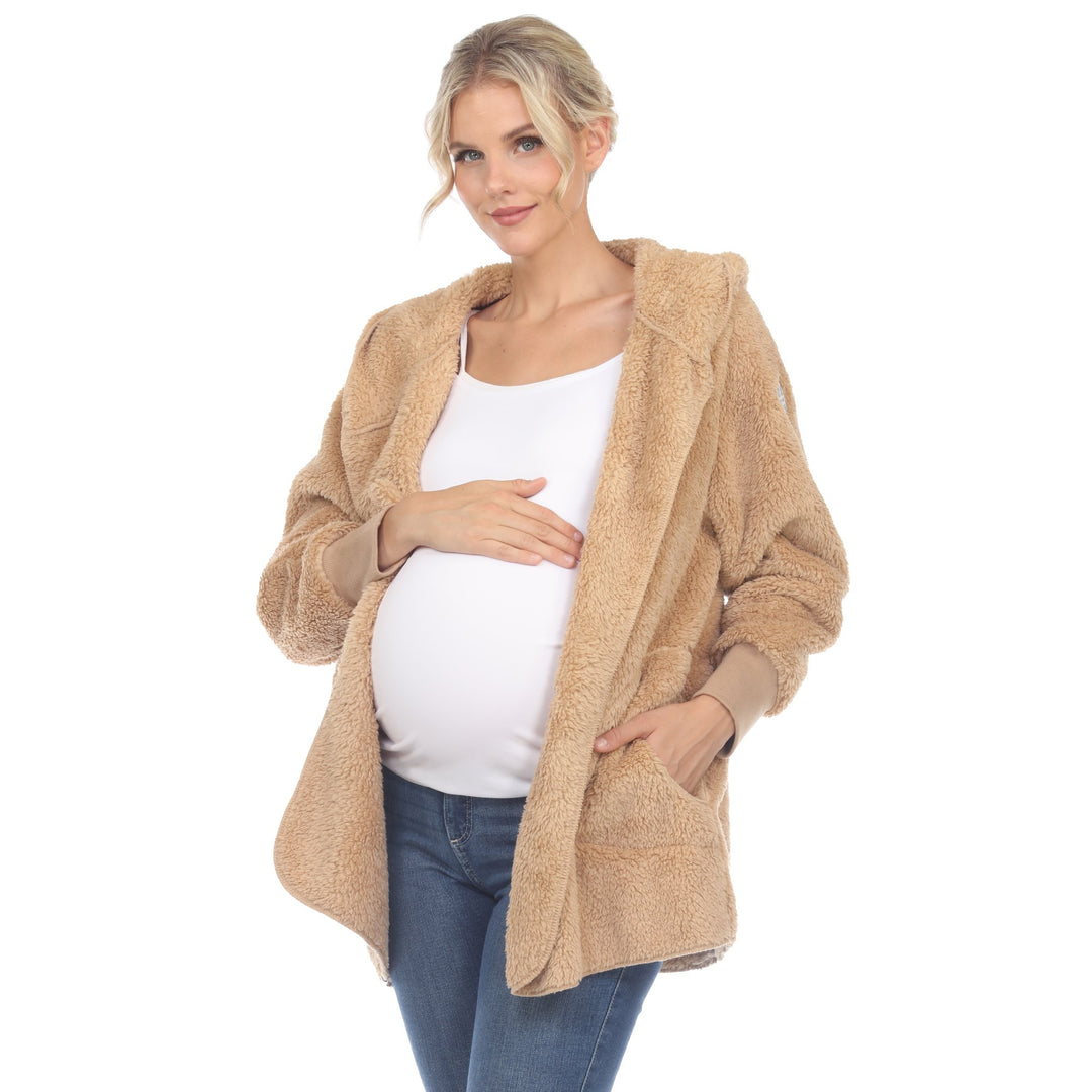 White Mark Womens Maternity Plush Hooded Cardigan with Pockets Size S-4X Image 1