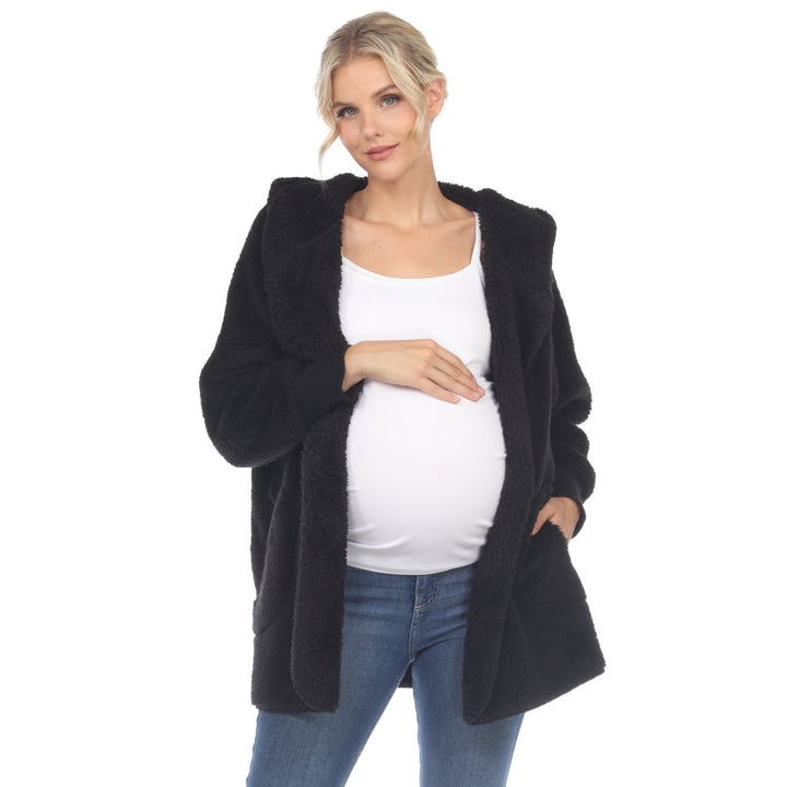 White Mark Womens Maternity Plush Hooded Cardigan with Pockets Size S-4X Image 12