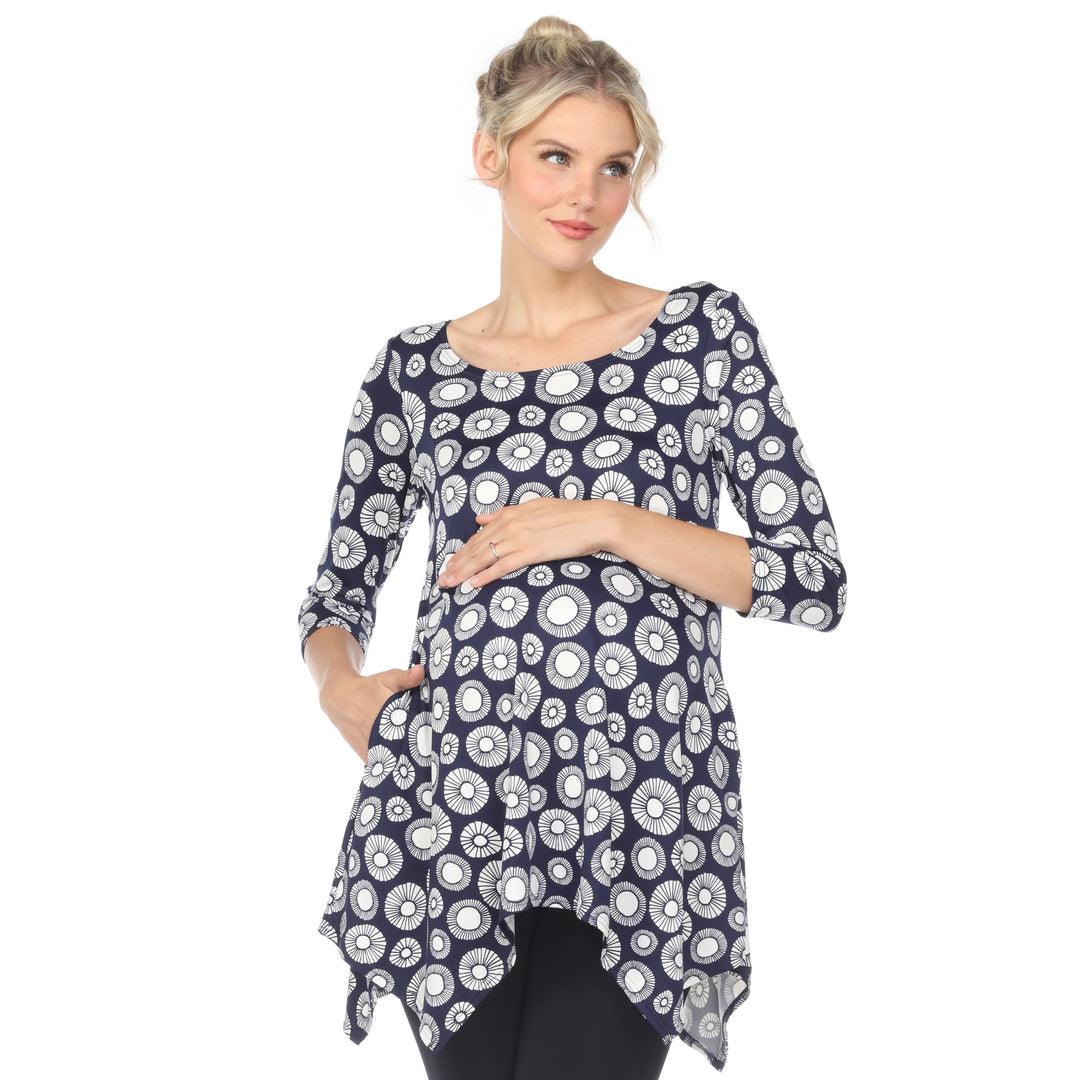 White Mark Maternity Tunic Top Printed Geometric Circle 95% Polyester Plus Size Image 3