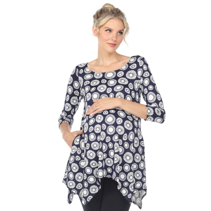 White Mark Maternity Tunic Top Printed Geometric Circle 95% Polyester Plus Size Image 1