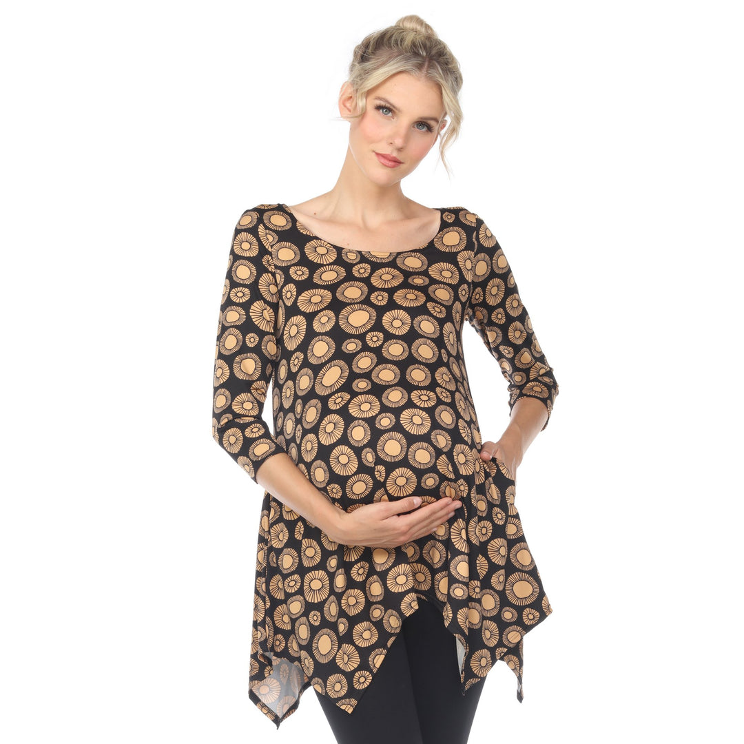 White Mark Maternity Tunic Top Printed Geometric Circle 95% Polyester Plus Size Image 1