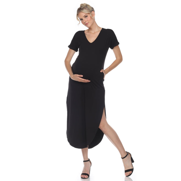 White Mark Womens Maternity V-neck Maxi Dress Image 1