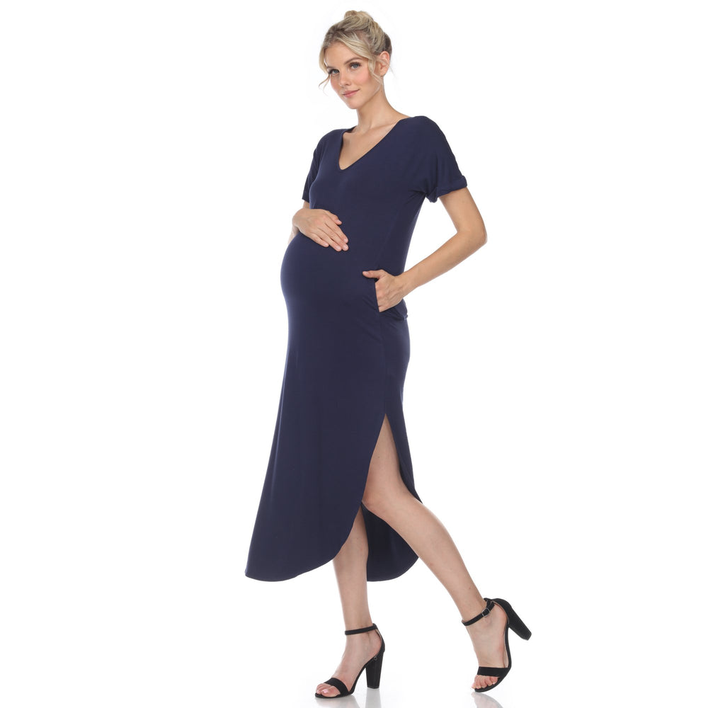 White Mark Womens Maternity V-neck Maxi Dress with Pockets Size S-3X White Image 2