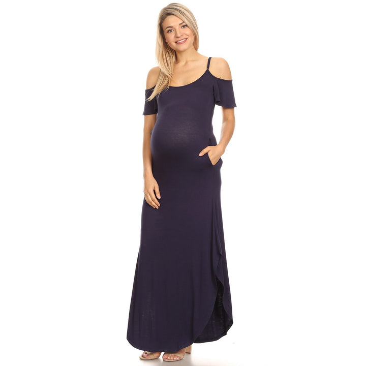 White Mark Maternity Cold Shoulder Maxi Dress Size S-3X Rayon Spandex Pockets Image 1