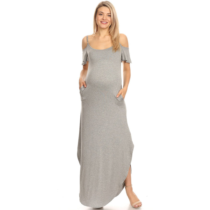 White Mark Maternity Cold Shoulder Maxi Dress Size S-3X Rayon Spandex Pockets Image 1