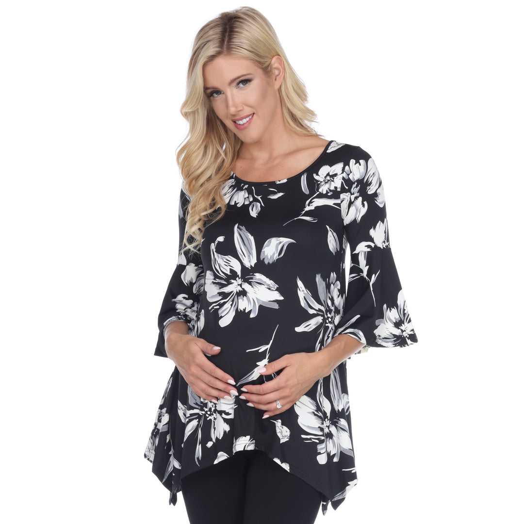 White Mark Maternity Floral Print Tunic Top with Pockets Quarter Sleeve Size 4-20 Image 1