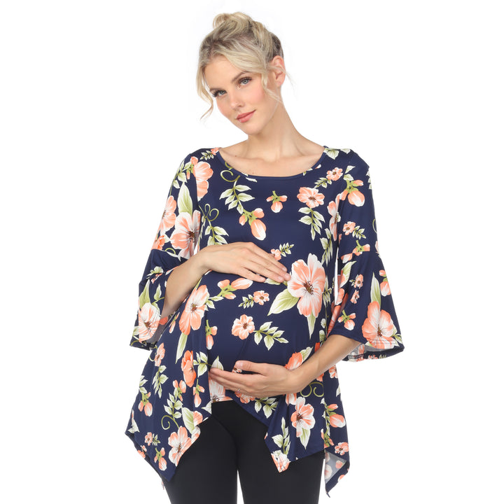 White Mark Maternity Floral Print Tunic Top with Pockets Quarter Sleeve Size 4-20 Image 4