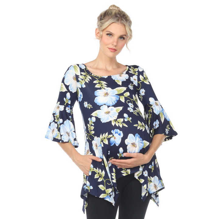 White Mark Maternity Floral Print Tunic Top with Pockets Quarter Sleeve Size 4-20 Image 4