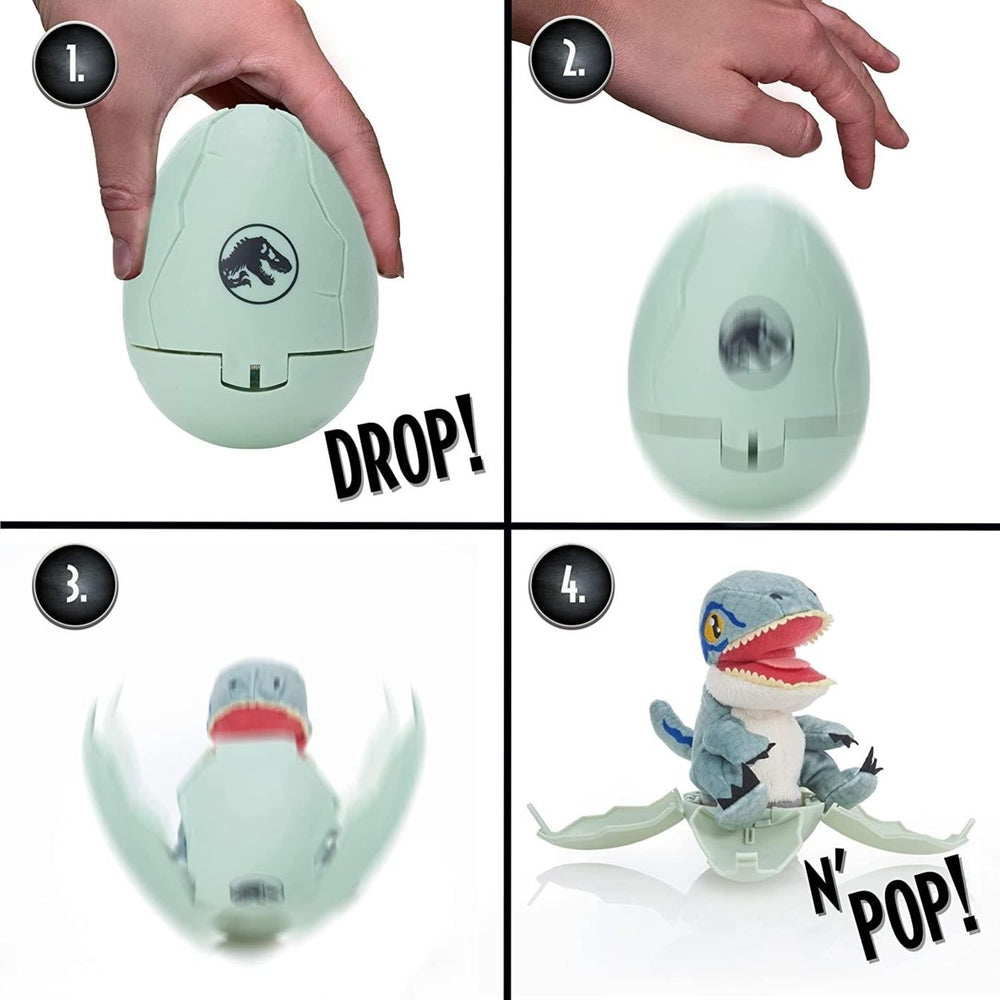 Jurassic World Drop n Pop Blue Velociraptor Dinosaur Egg Pop-Up Plush Toy WOW! Stuff Image 2