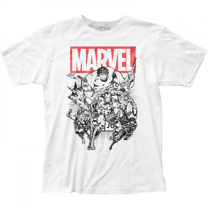 Marvel Heroes Line Art T-Shirt Image 1