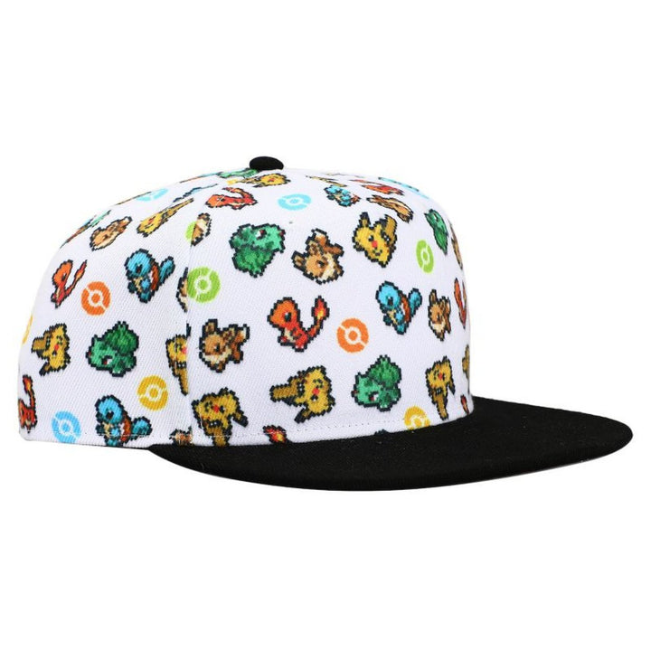 Pokemon Starter Sprites Flat Bill Snapback Hat Image 3