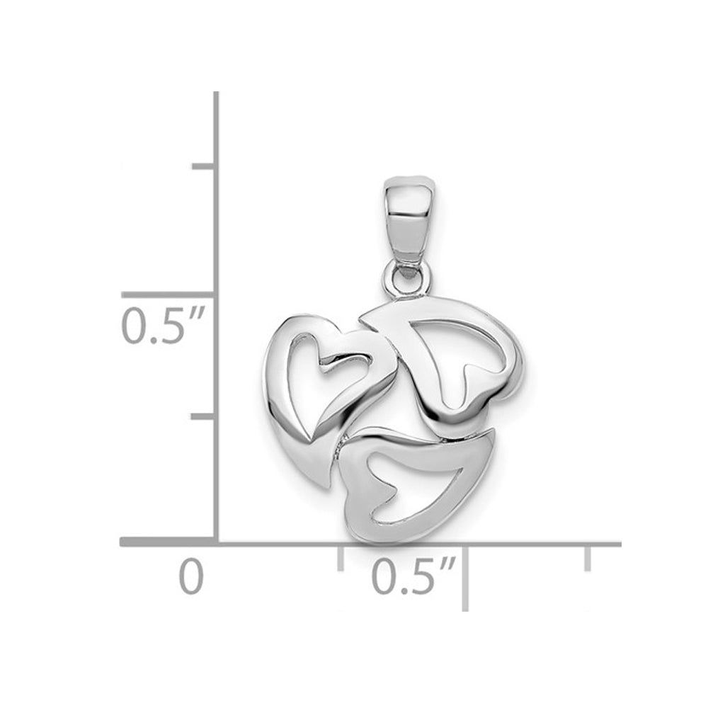 14K White Gold Triple Heart Charm Pendant Necklace with Chain Image 2