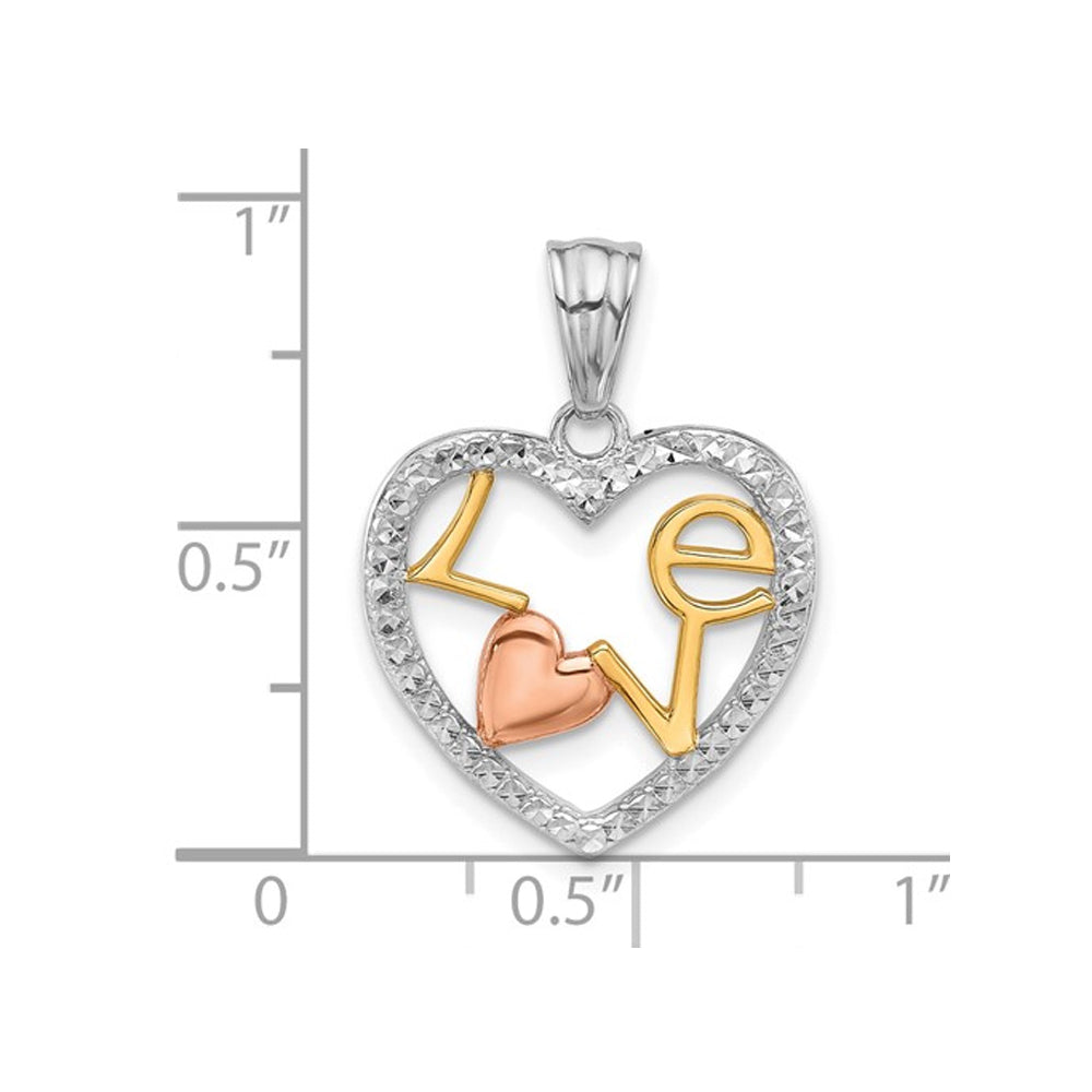 14K YellowWhite and Rose Gold - LOVE - Heart Charm Pendant Necklace with Chain Image 2