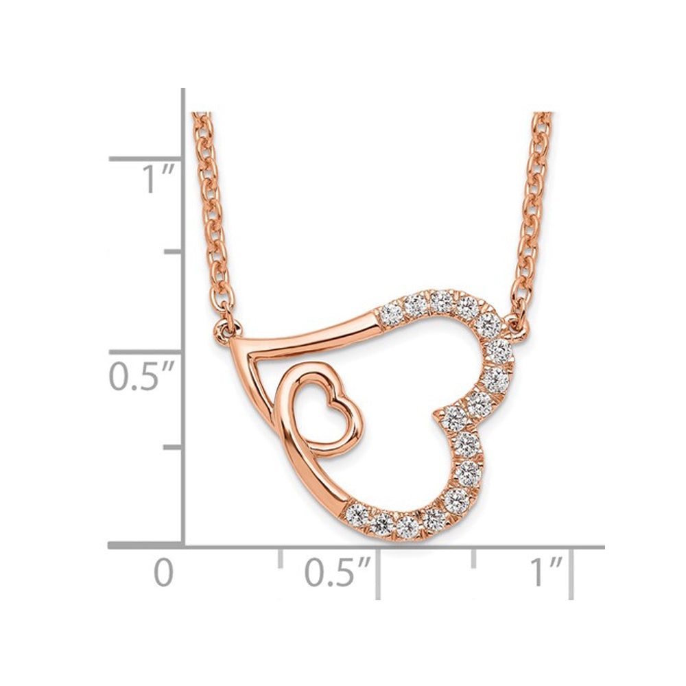 1/4 Carat (ctw SI1-SI2H-I) Lab-Grown Diamond Heart Pendant Necklace in 14K Rose Pink Gold with Chain Image 3
