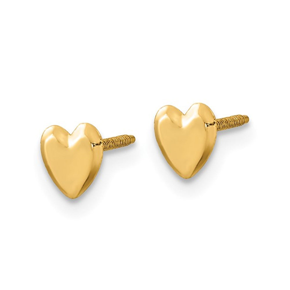 Small 14K Yellow Gold Heart Post Earrings with Screwbacks Image 4