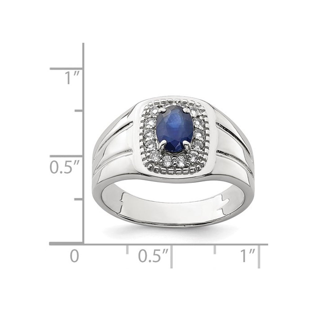 Mens 1.37 Carat (ctw) Oval Blue Sapphire and White Topaz Ring in Sterling Silver Image 3