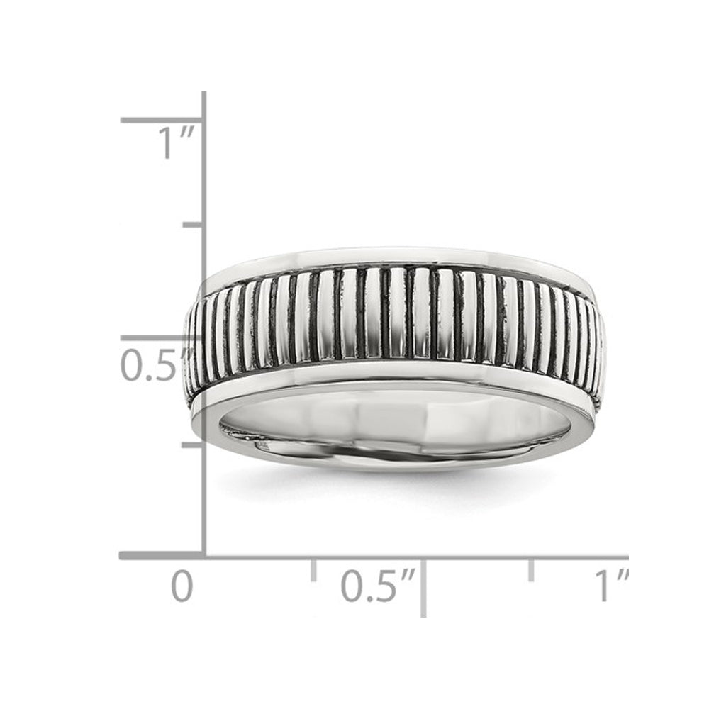 Mens Oxidized Patterned Sterling Silver Ring (8mm) Image 3