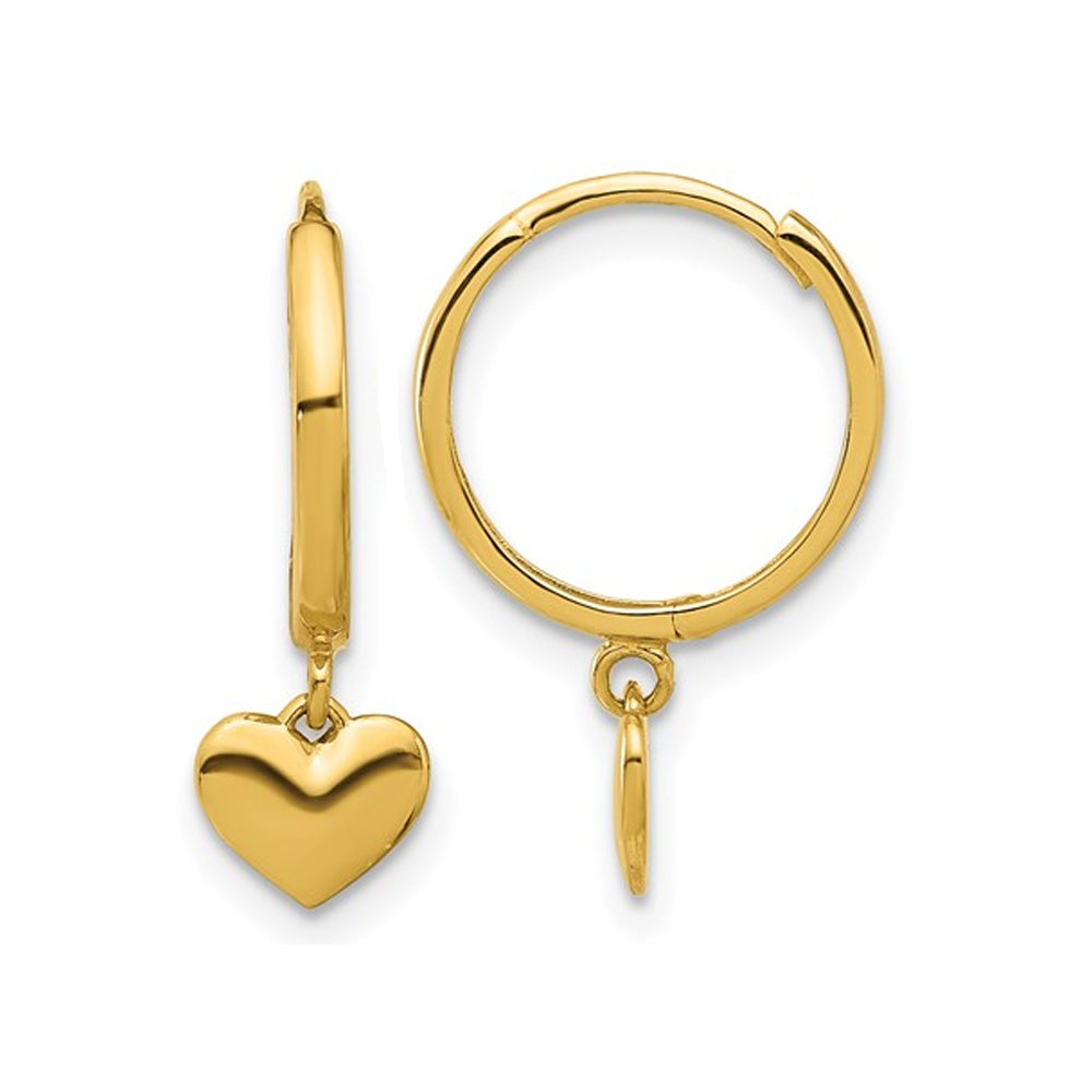 14K Yellow Gold Heart Huggie Hoop Polished Earrings Image 1