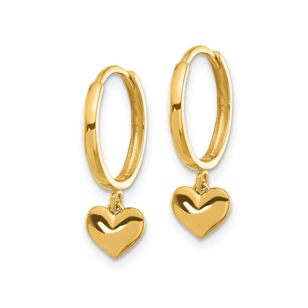 14K Yellow Gold Heart Huggie Hoop Polished Earrings Image 3