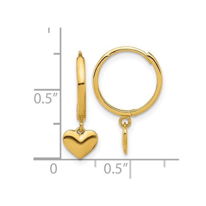 14K Yellow Gold Heart Huggie Hoop Polished Earrings Image 4