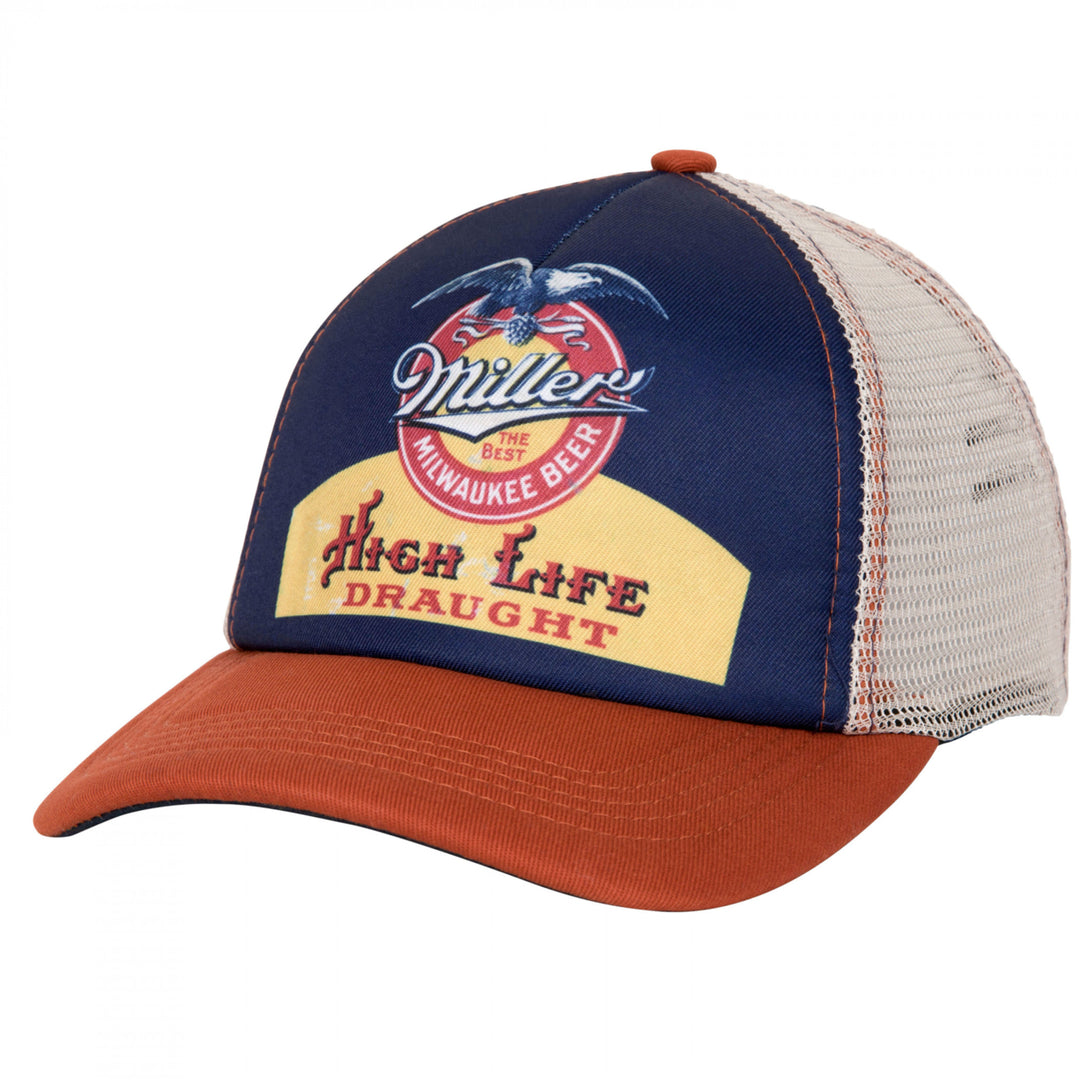 Miller High Life Vintage Label Mesh Back Snapback Hat Image 1