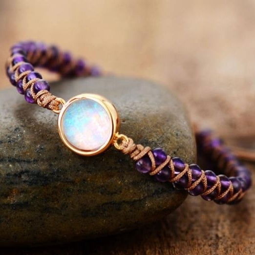 Amethyst Opal double woven Bohemian bracelet Image 1