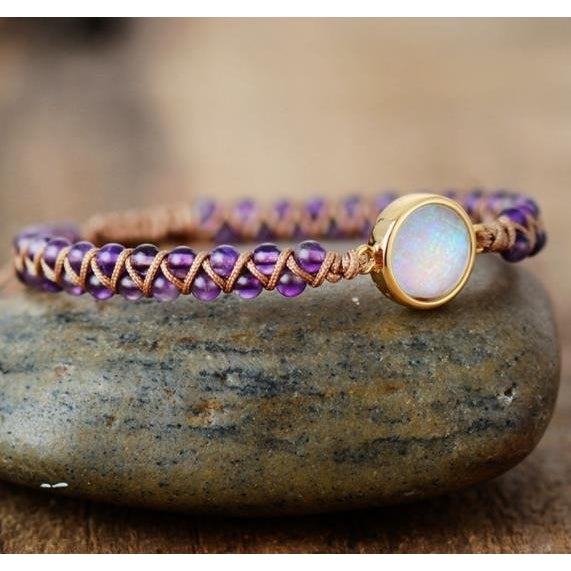 Amethyst Opal double woven Bohemian bracelet Image 2