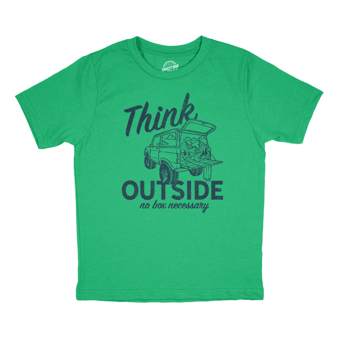 Youth Think Outside T Shirt Funny Cool Outdoors Nature Camping Lovers Tee For Kids Image 1