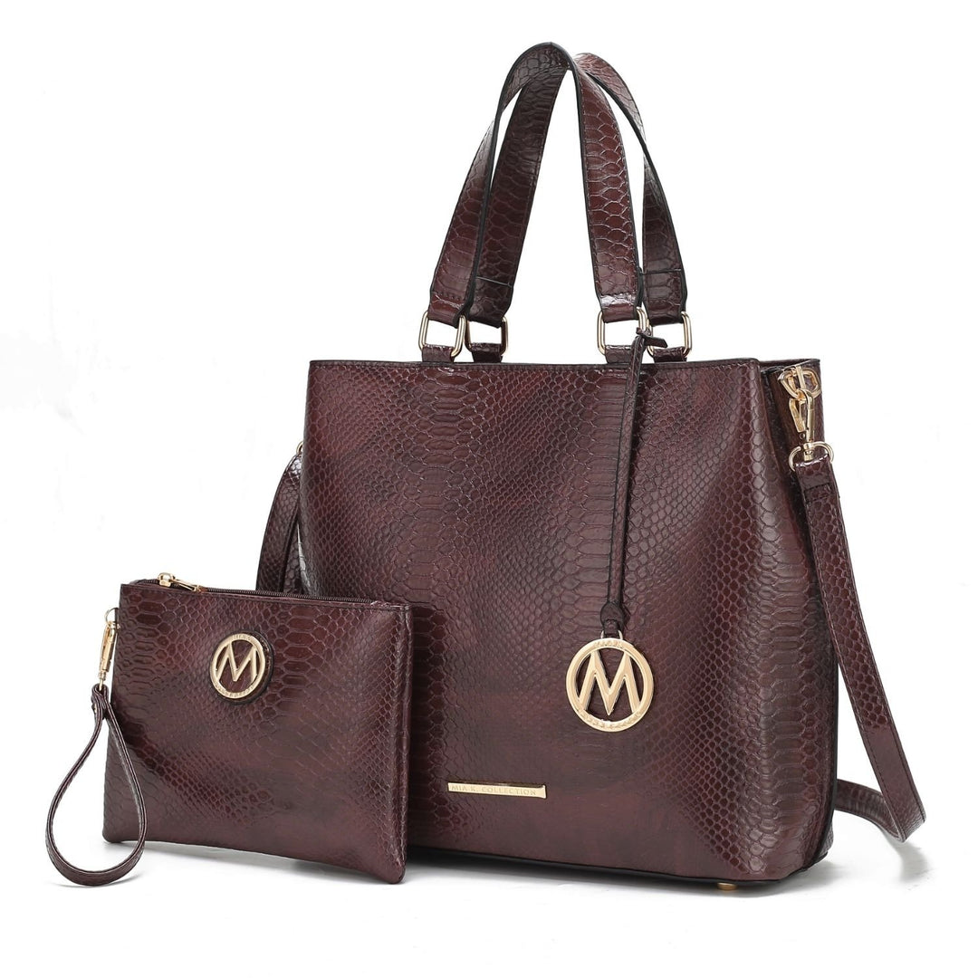 Beryl Snake-embossed Vegan Leather Womens Tote Bag with Wristlet - 2 piecesby Mia K Image 3