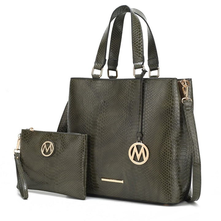 Beryl Snake-embossed Vegan Leather Womens Tote Handbag with Wristlet - 2 piecesby Mia K Image 1