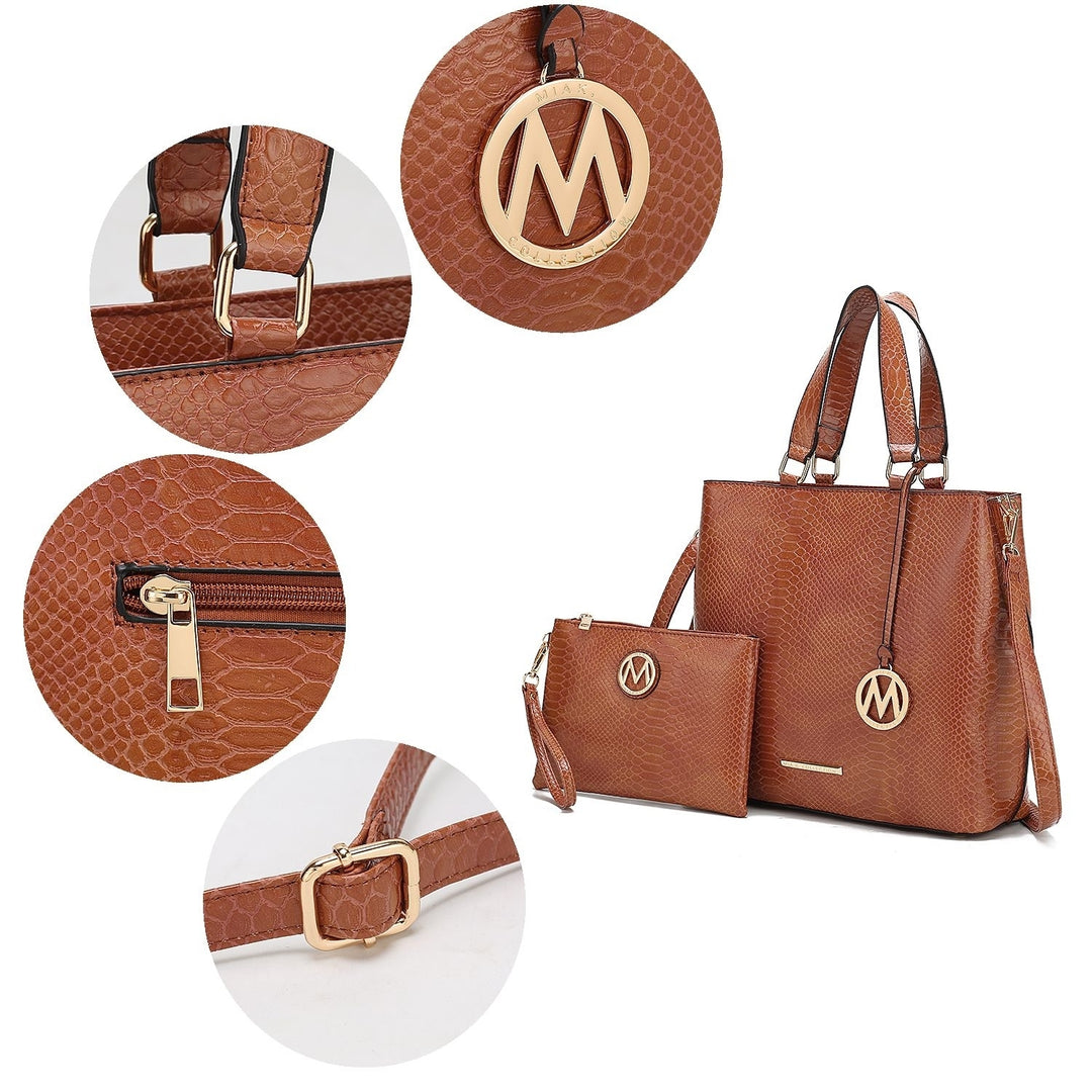 Beryl Snake-embossed Vegan Leather Womens Tote Handbag with Wristlet - 2 piecesby Mia K Image 9
