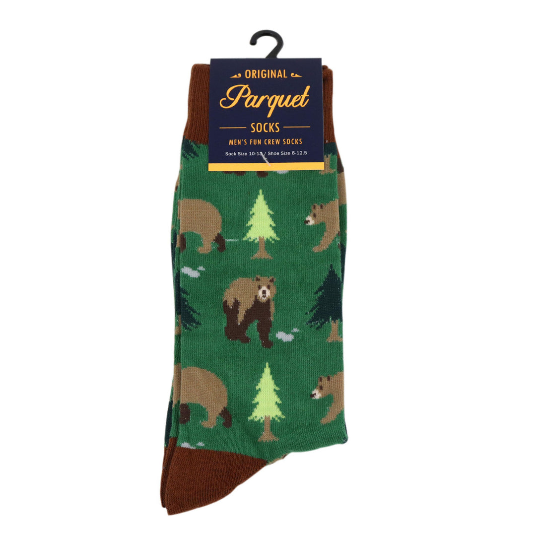 Mens Brown Bear Novelty Socks Outdoor Fun Camping Hiking  Bears Everywhere Socks Green and with Brown Bears Image 3