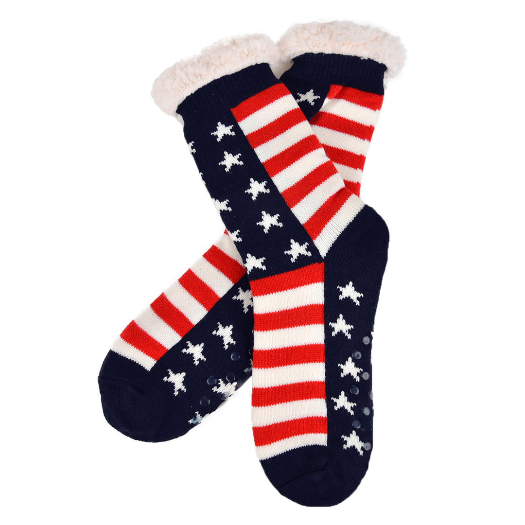 Womens Plush Fleece Lined Sherpa Slipper Socks Stars and Stripes Design Fluffy Socks Warm Socks Fuzzy Socks Image 7