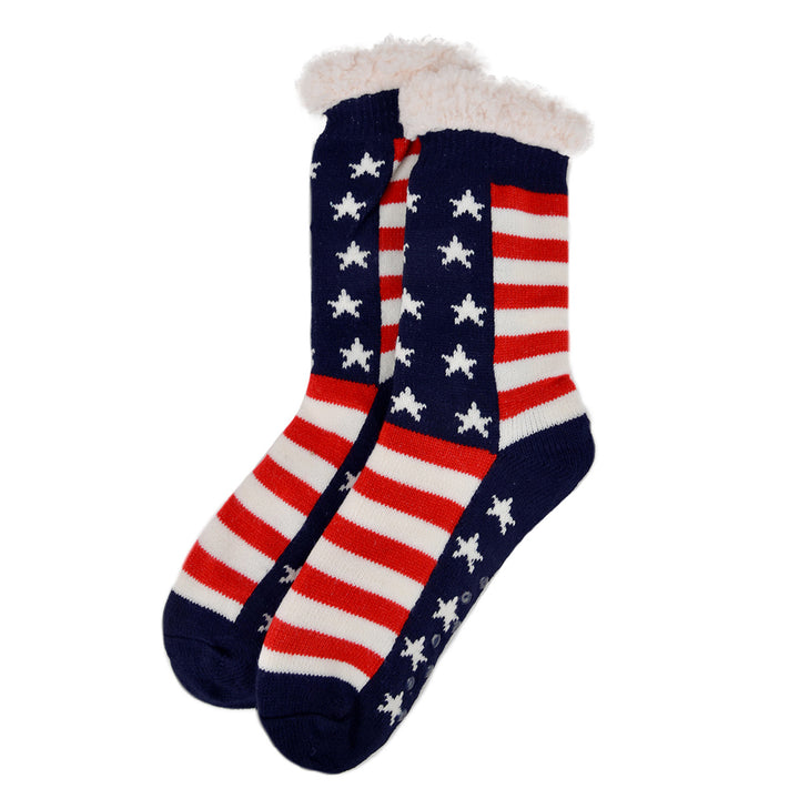 Womens Plush Fleece Lined Sherpa Slipper Socks Stars and Stripes Design Fluffy Socks Warm Socks Fuzzy Socks Image 8