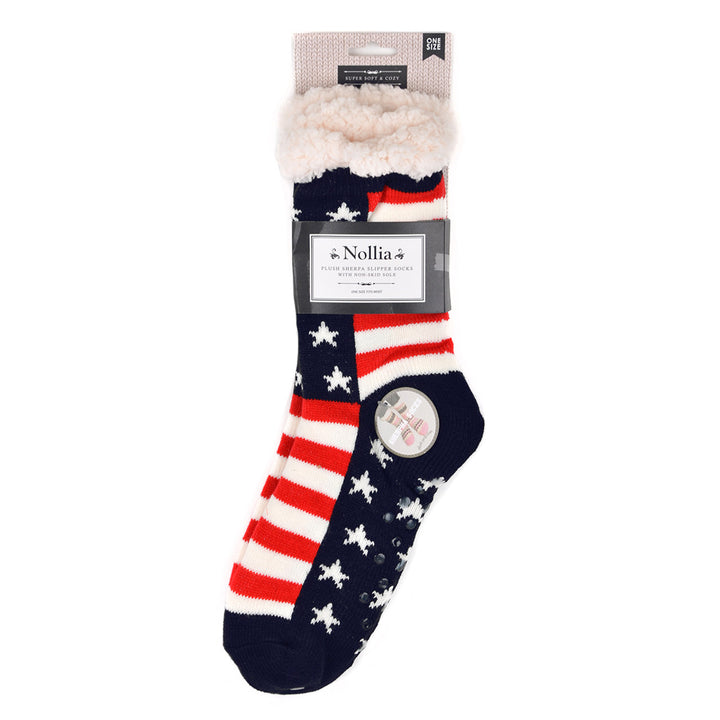 Womens Plush Fleece Lined Sherpa Slipper Socks Stars and Stripes Design Fluffy Socks Warm Socks Fuzzy Socks Image 9