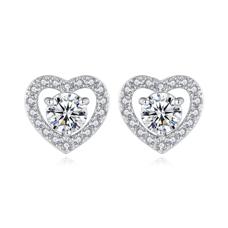 Paris Jewelry 18k White Gold 4Ct Created White Sapphire CZ Halo Heart Stud Earrings Plated Image 1