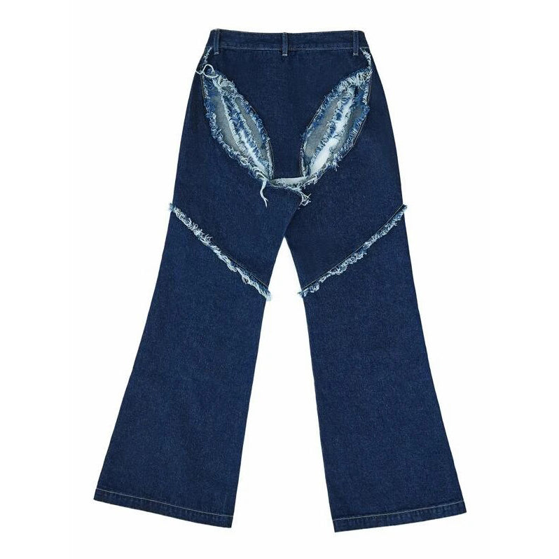 Cut Out Ripped Frayed Trim Straight Leg Jeans Image 4