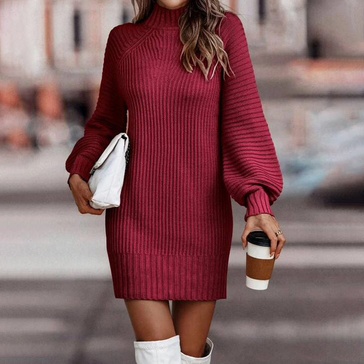 High Neck Raglan Sleeve Sweater Dress Image 7