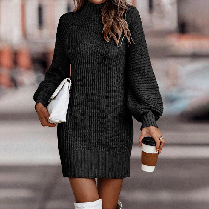 High Neck Raglan Sleeve Sweater Dress Image 10