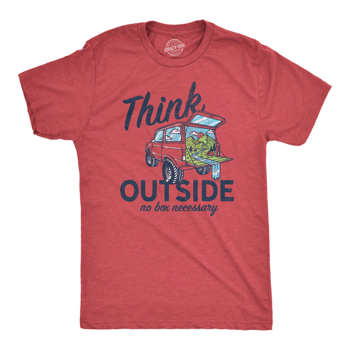 Mens Think Outside No Box Necessary Funny Camping Vintage Car Trunk T shirt Image 1